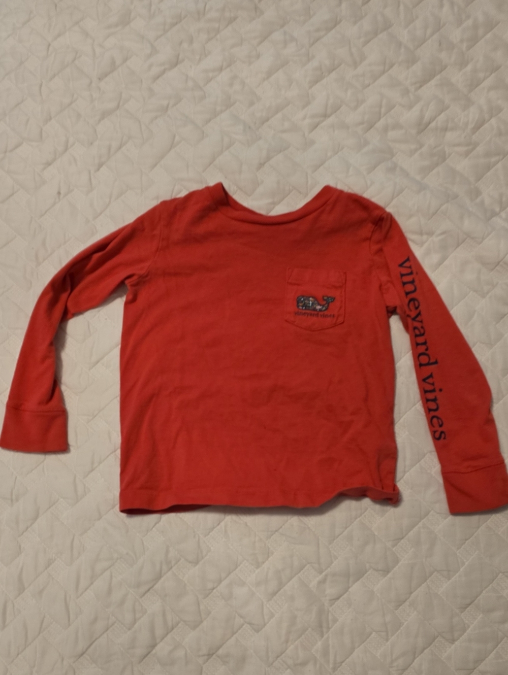Vineyard Vines Kids Long-Sleeve Pocket Tee in Coral